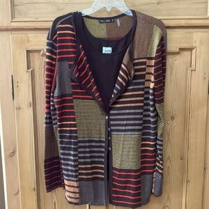 Sweater set - Brown base - Color block & stripes - Size XL
